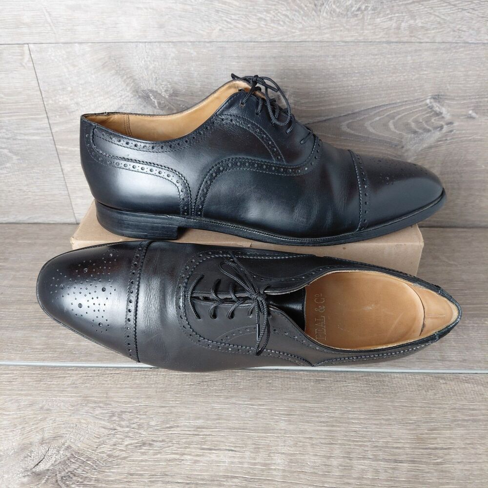 Peal & Co Black Leather Cap Toe Medallion Oxford Shoes Men 11.5 Made England C&J